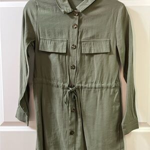 Olive Green Button-Up Shirt Dress